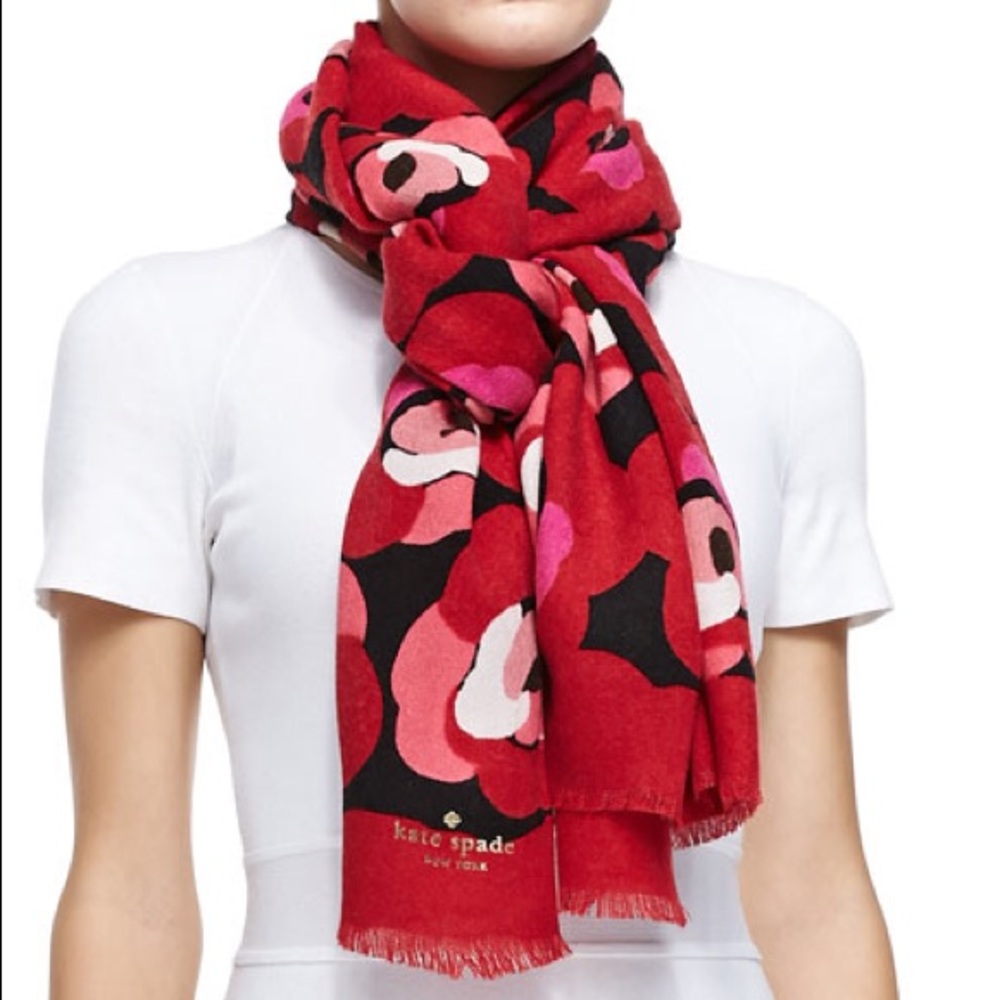 Kate Spade New York deco rose-print knit scarf